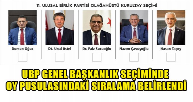 UBP Genel Başkanlık seçiminde oy pusulasındaki sıralama belirlendi