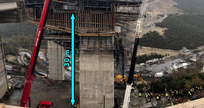 Viyadük inşaatında beton blok düştü